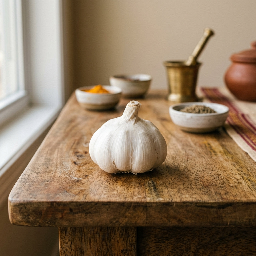 Artistic garlic bulb representing togetherness